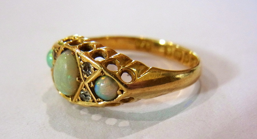 18ct gold opal and diamond ring set thre - Image 2 of 2