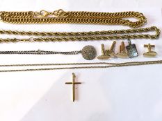 9ct gold crucifix pendant, silver St Chr