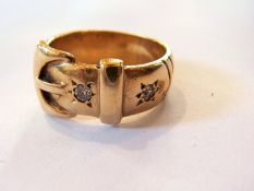 Gent's 9ct gold buckle ring set two diam