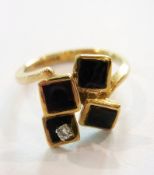 14K gold, black coral and diamond ring s