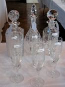 Two cut glass spirit decanters, a wine d