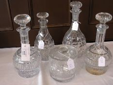 Two ball and shaft decanters, two other