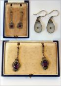 Pair silver marcasite and amethyst drop