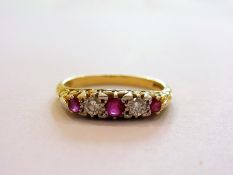 18ct gold ruby and diamond five-stone ri