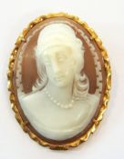 14K gold and carved shell cameo brooch,