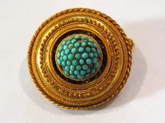 Victorian gilt metal and turquoise brooc
