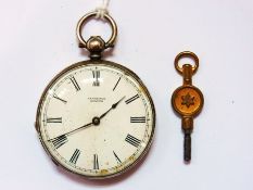 A silver open-faced pocket watch with en