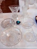 Three large cut glass bowls and other cu