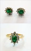 14K gold emerald and diamond suite viz:-