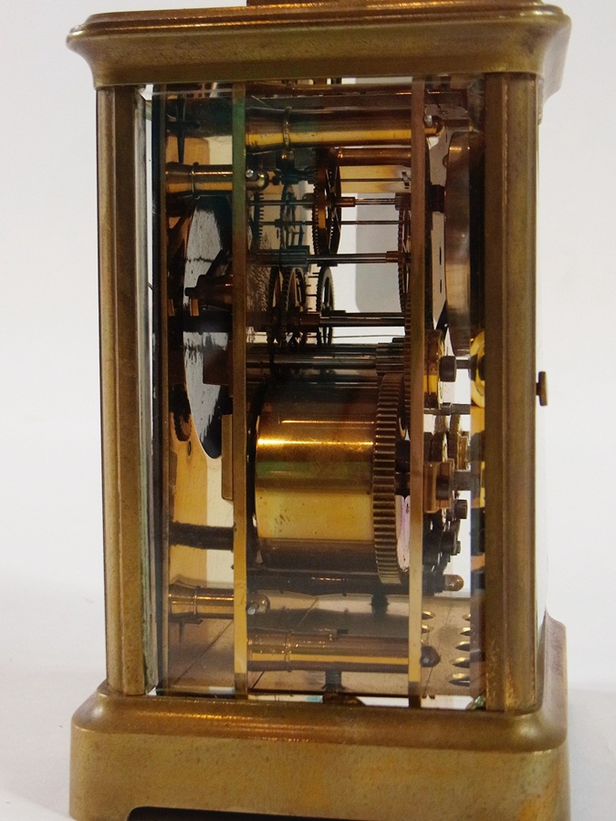 French brass striking carriage clock, ba - Image 3 of 4