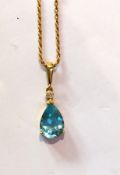 9ct gold and blue stone pendant necklace