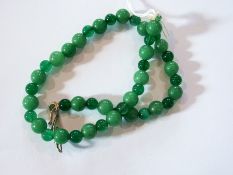 Green hardstone bead necklace with silve