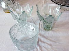 A Pukeberg style embossed glass vase wit