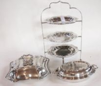 Silver plate three-tier cakestand, an ov