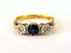 18ct gold sapphire and diamond three-sto