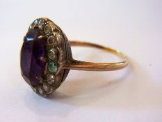 Gold-coloured metal diamond and amethyst