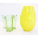 An Iittala green glass vase, free form,