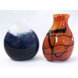 Blue-grey mottled studio glass vase, dis