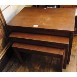 Nest of mid 20th century hardwood occasional tables, each rectangular on straight supports, probably