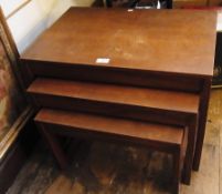 Nest of mid 20th century hardwood occasional tables, each rectangular on straight supports, probably