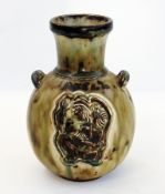 Royal Copenhagen porcelain bottle vase, flared rim neck to ovoid base, having two moulded handles,