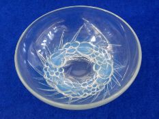 Lalique opalescent glass bowl decorated