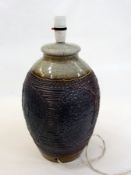 Studio pottery table lamp of ovoid form,