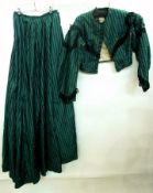 A Victorian green and black striped silk
