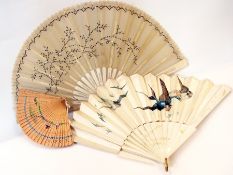 A bone, gauze and sequin folding fan, th