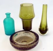 Bubble glass ashtray, green glass tapere