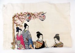 Oriental style embroidered panel showing