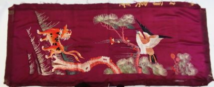 Pair Chinese silk embroidered panels, em