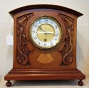 Art Nouveau inlaid walnut timepiece, the