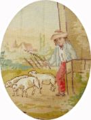 A pair of woolwork pictures of 18th cent