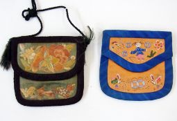 Two Chinese silk embroidered purses