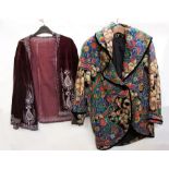 A 1980's printed velvet duster coat with