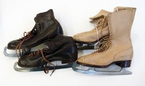 Pair lady's beige leather skates and a p
