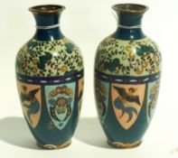 Pair of closoinne baluster-shaped vases,