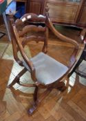 Victorian walnut X-frame chair having pa