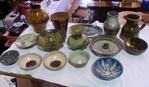 Quantity studio pottery bowls, vases and