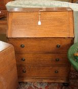 20th century oak bureau, with fitted int