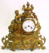 French gilt metal mantel clock with drum