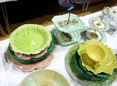 Quantity leaf mould pottery plates and b