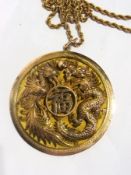Chinese gold-coloured disc pendant embos