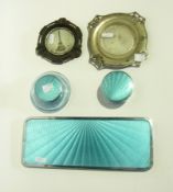 Pale blue enamel dressing table tray wit