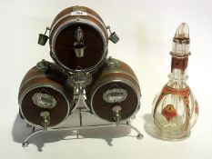 A drinks cabinet with six glasses, corks