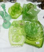 Large collection of green moulded glass