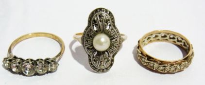 9ct gold and silver white stone ring, ma