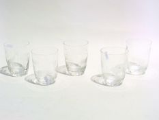 Set of five glasses etched with African