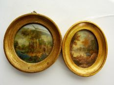 Two miniature oils depicting river and c